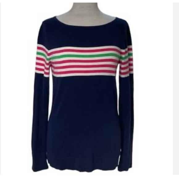 Lilly Pulitzer Maria Boatneck Sweater Navy Blue Worth Pink White Stripe sz XS - Picture 2 of 10